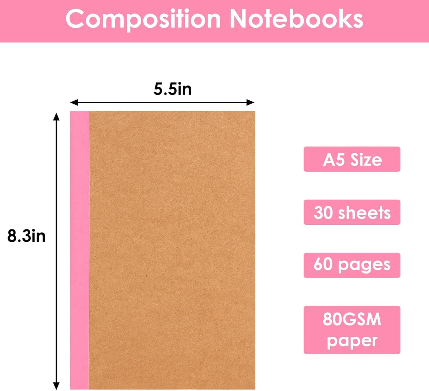 LABUK 40pcs Journals Bulk, A5 Kraft Lined Journaling Notebooks Bulk, Rainbow Composition Notebook, 12 Colors 60 Pages for Writing, School, Kids Gift