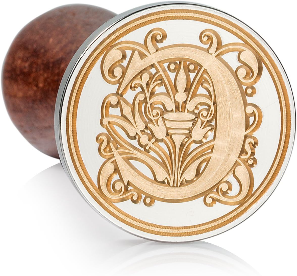 Mceal Wax Seal Stamp, Large Seal 1 1/5"(30mm) Dia, Silver Brass Head with Wooden Handle, Regal Letter A to Z Series (Letter C)
