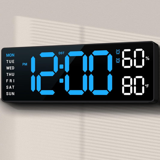 10" Digital Wall Clock: Dual Alarm Wall Mount Decor Clock for Living Room Classroom Office Desk, House Warming Gifts New Home Decor, Gift for Mom Dad Seniors Teen Blue