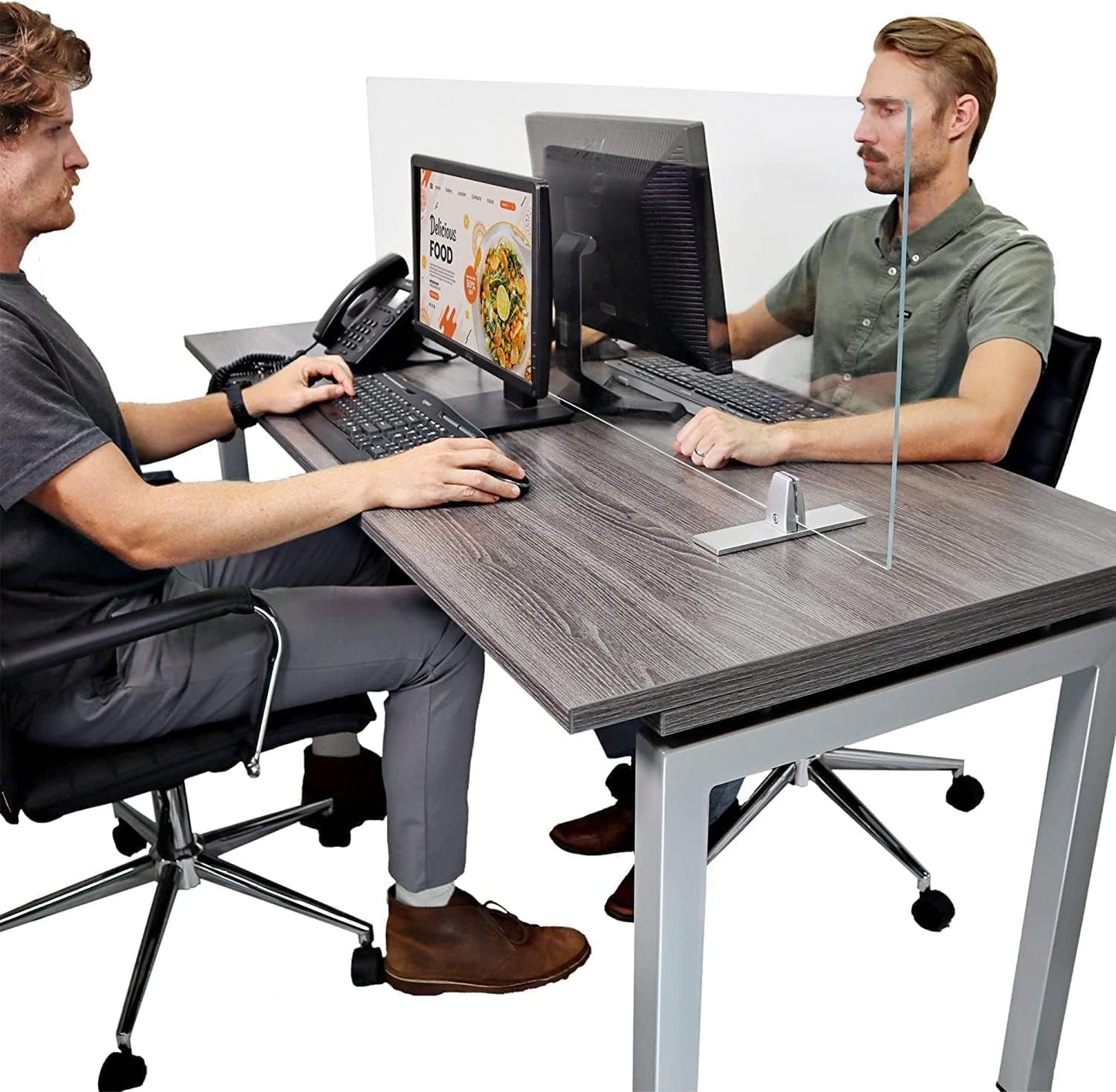 OBEX Acrylic Free Standing Screen, Divider for Desk Privacy Home & Office Partitions for Table Top Workstation, Portable Cubicle Panel for Work, 18" x 48", Clear