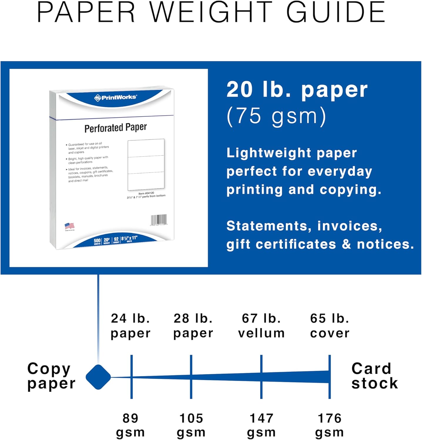 PrintWorks Professional 3 Part Perforated Paper 8.5” x 11” - Perfect For W-2, 1099, & Statement Use - Made in the USA - 500 Sheets - 24 lb - Printer Compatible - White (04122)