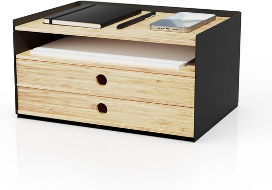 Prosumer's Choice 3-Tier Bamboo Desk Organizer with 2 Drawers - Wood Paper Tray for Clean Desktop Setup - Compact Office Storage Solution - Stylish Desktop Organizer, 12.5" L x 8.8" W x 1.6" H
