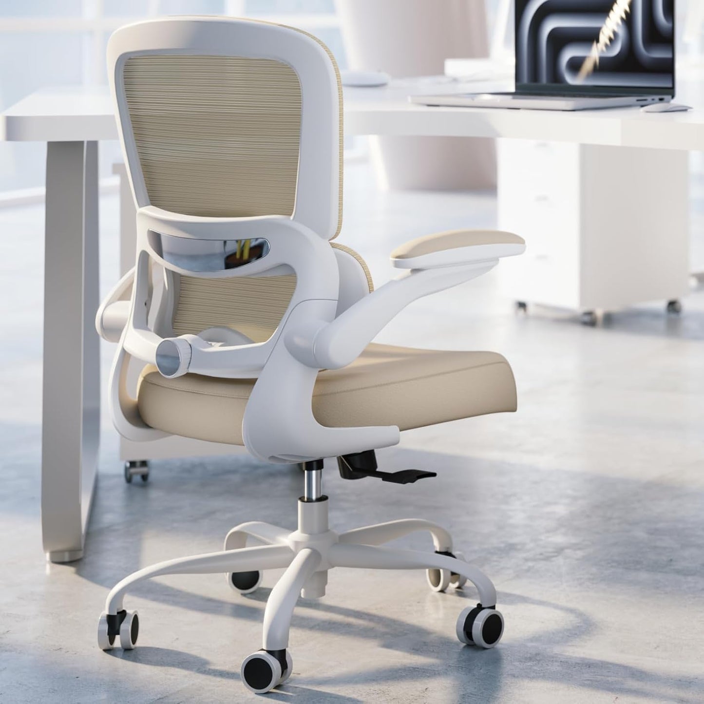 TRALT Office Chair Ergonomic Desk Chair, 330 LBS Home Mesh Office Desk Chairs with Wheels, Comfortable Gaming Chair, High Back Office Chair for Long Hours (Beige)