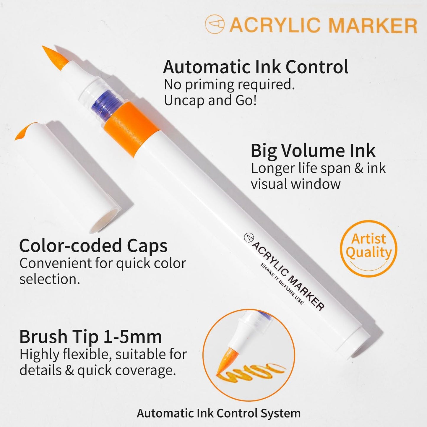 9 Color Acrylic Paint Markers, Water-Based Acrylic Markers for Artists Adults Coloring Drawing Cartoon Anime Comic - Brush Tip for Rock Painting, Wood, Canvas, Fabric (Ice Cream Bear Series)