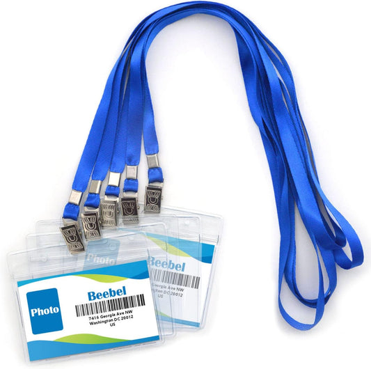 Lanyards with ID Holder 50 Pcs Clear Plastic Horizontal Waterproof Ziplock ID Nametag Holder Bulk Lanyard Clip Name Tag Badge Holder