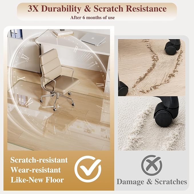 Tempered Glass Chair Mat, 4 Non‑Slip Pads, Smooth Glide & Easy Clean, Carpet - Image 3