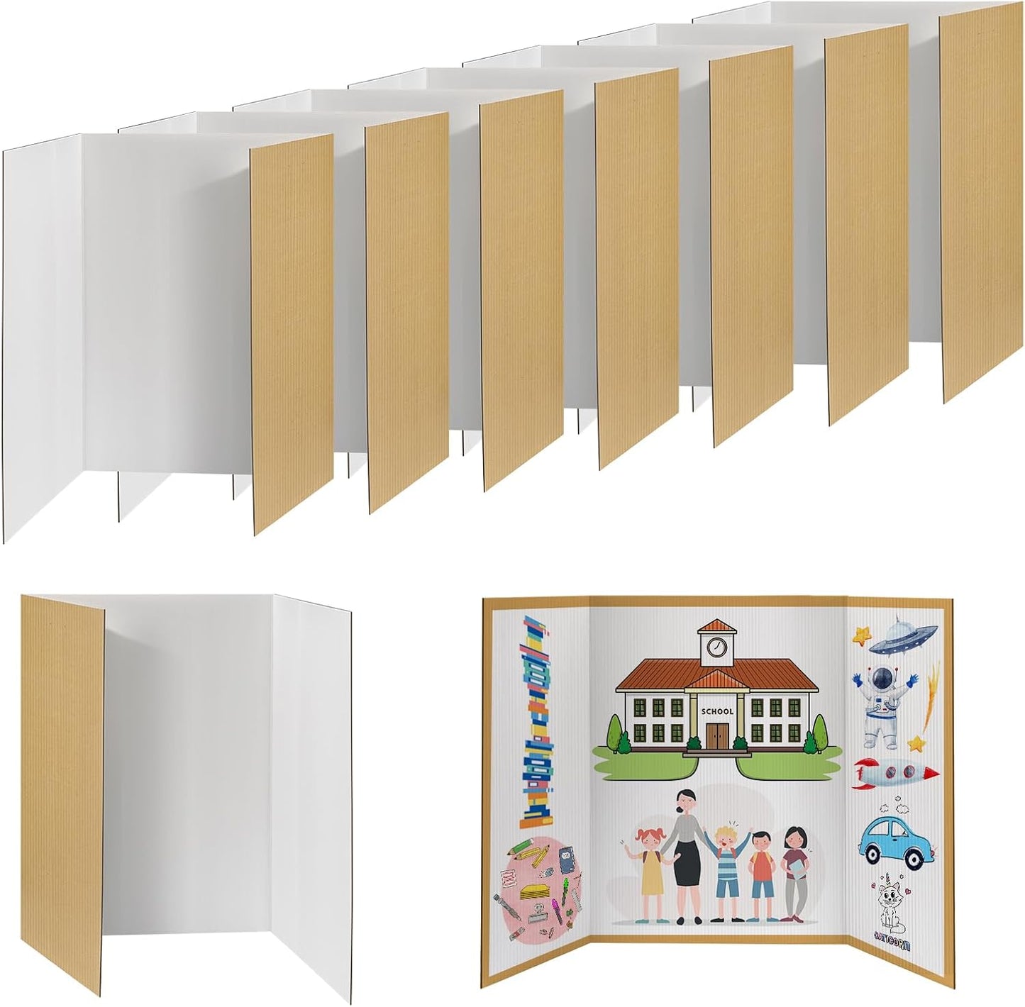 3단 포스터 보드 8개 - 40.6cm x 58.4cm(16인치 x 23인치) 소형 3단 접이식 디스플레이 보드 하드 & 두꺼운 화이트 프레젠테이션 판지 과학 박람회, 학교 프로젝트, 비즈니스 용품용