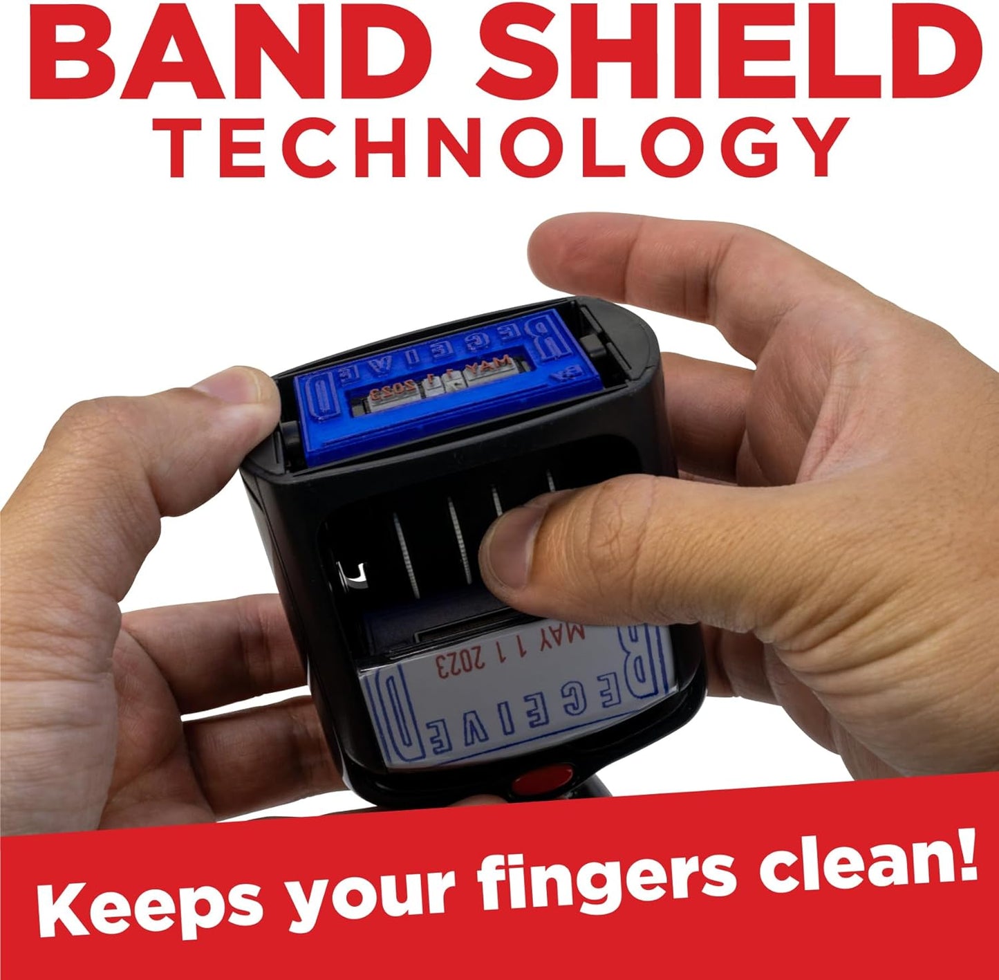 Self-Inking Rubber Date Office Stamp with Entered Phrase - Blue Ink - 12-Year Band