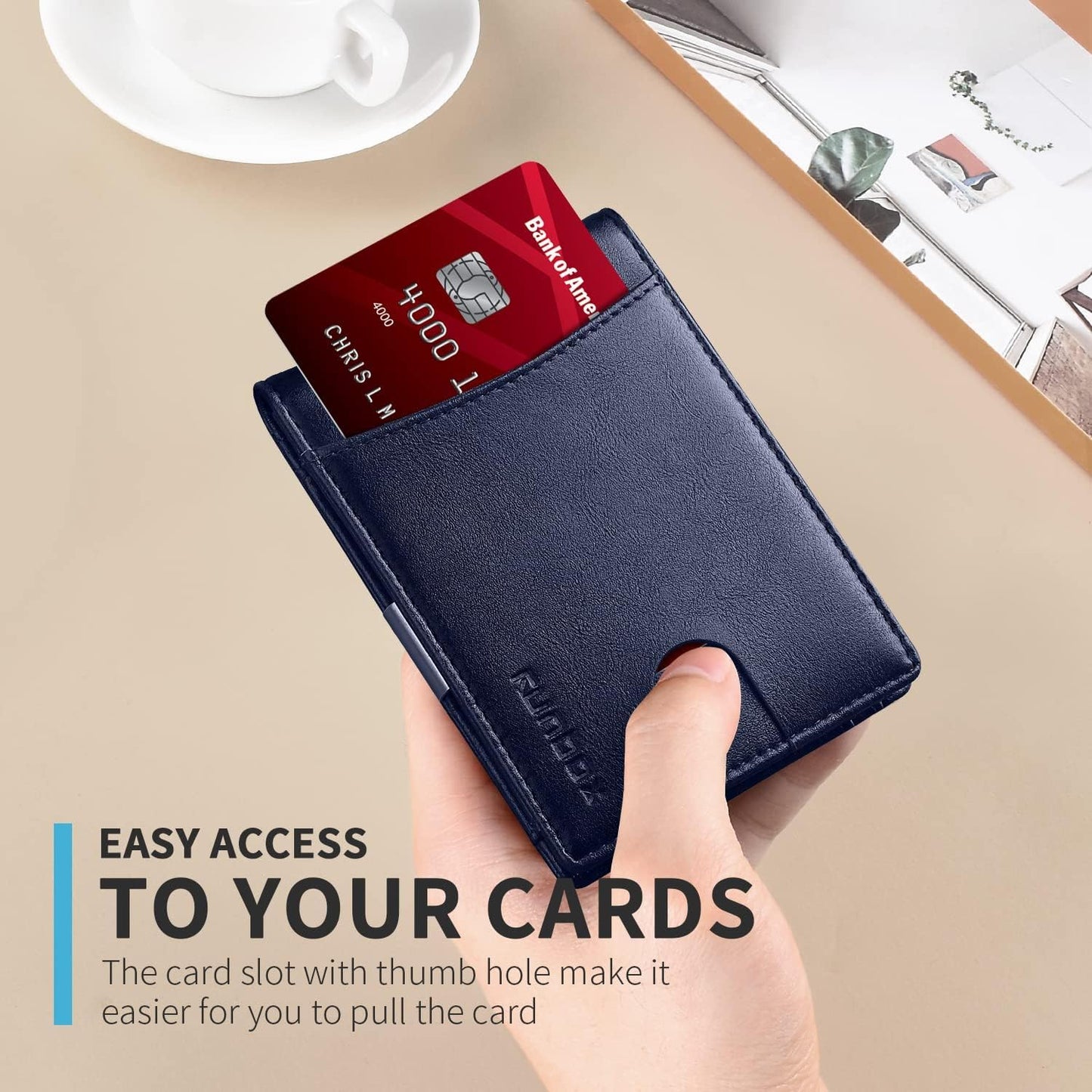 RUNBOX Money Clip Slim Wallets for Men RFID Blocking 11 Card Holder Minimalist Small Leather Bifold Men's Front Pocket Wallet Gift Box