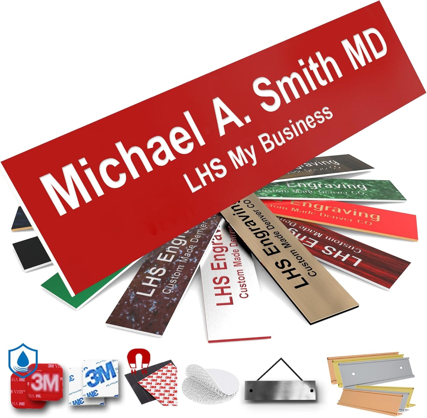 Engraved Door Signs for Office Personalized Red Plastic Door Plaque White Letters - Made in USA 2x10 B7