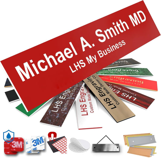Engraved Door Signs for Office Personalized Red Plastic Door Plaque White Letters - Made in USA 2x4 B7
