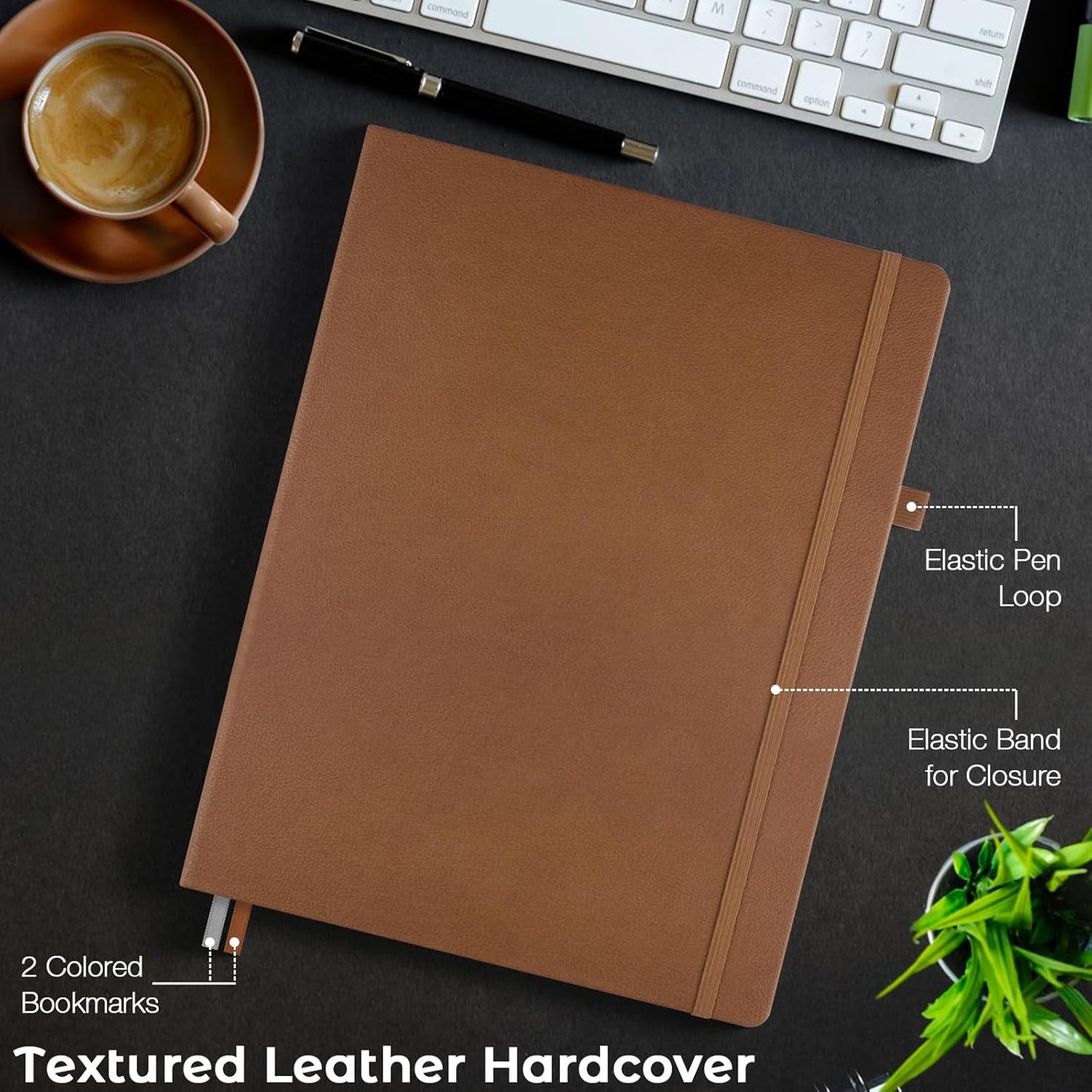 Graph Paper Notebook, Hardcover Notebook 8.5 x 11, Grid Notebook Journal for Women, Men, Large Leather Journals for Writing, Thick Paper, A4 Notebooks for Work, School Supplies, Engineering Brown