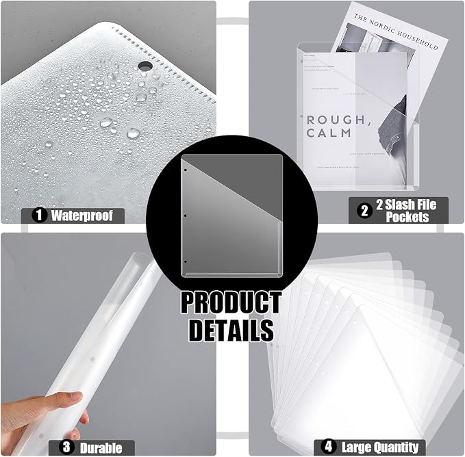 Seajan 24 Pcs Pocket Folders for 3 Ring Binder Clear Plastic Folders Sleeves - Image 3