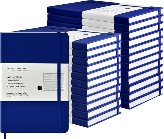 Coopay 24 Pack A5 Journal Notebooks Bulk, 160 Pages, 100GSM Thick Paper, 8.3 x 5.5 inch Hardcover Lined Leather Journals for Writing Office School Business,Bulk Notebook for Work Men Women (Blue)