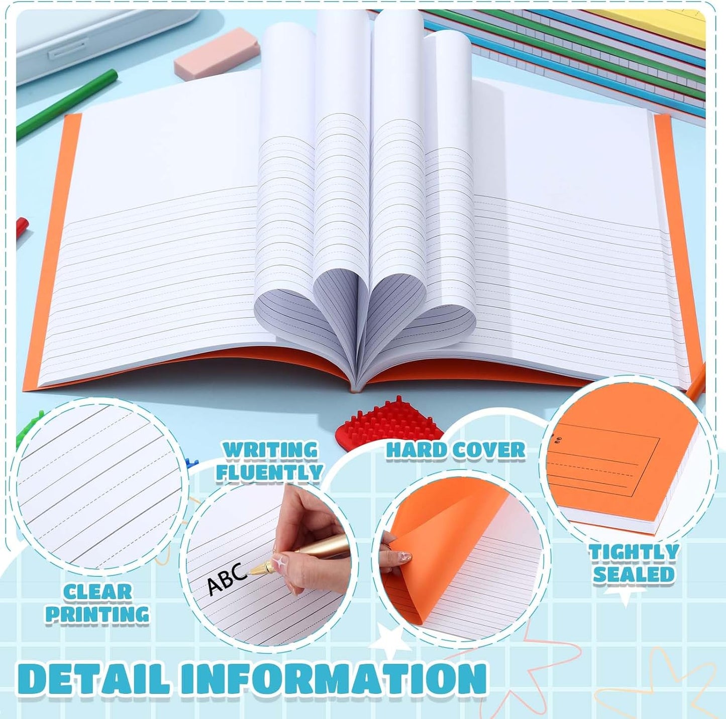Henoyso 24 Pcs 120 Pages Primary Composition Notebooks K-2 9 3/4 x 7 1/2 Inch Journals Primary Journals Blank Books for Kids to Write Stories Kindergarten (Classic Color)