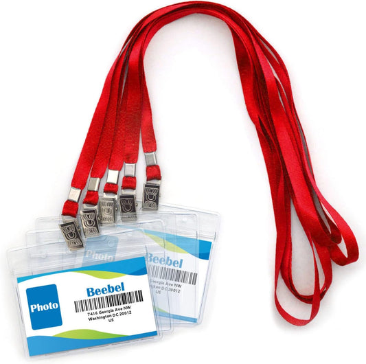 Lanyards with ID Holder 50 Pcs Clear Plastic Horizontal Waterproof Ziplock ID Nametag Holder Bulk Lanyard Clip Name Tag Badge Holder