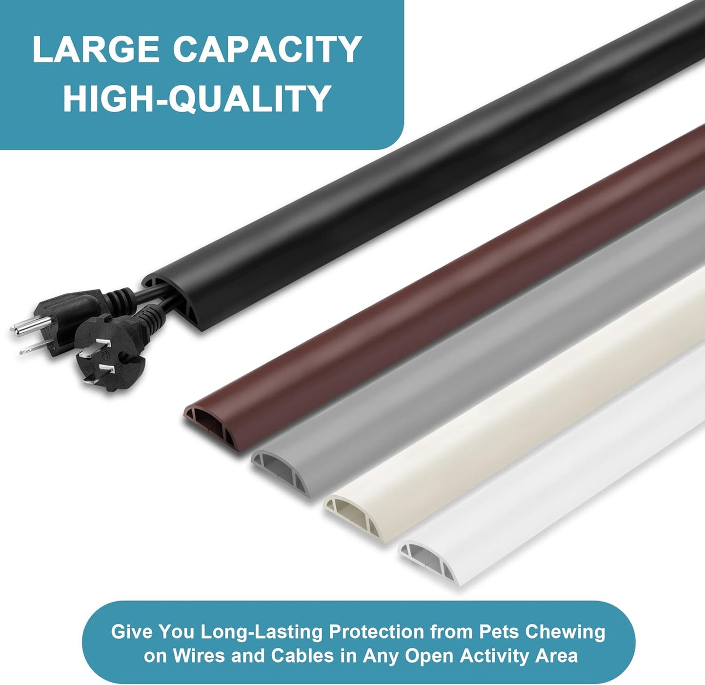 5.5FT Floor Cord Cover, White Soft Cable Cover Floor, Large Size Extension Cord Covers for Floor, Power Cord Protector Floor Wire Cover - Cord Channel Diameter: 0.7" (W) x 0.4" (H)