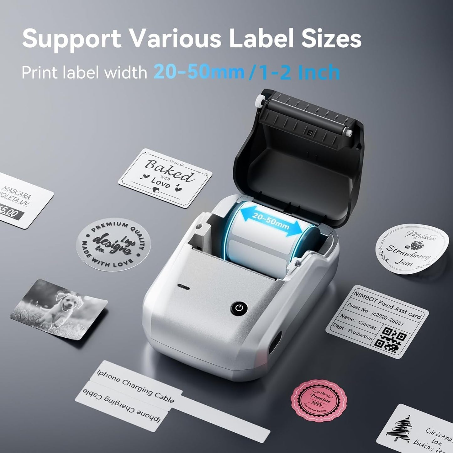 NIIMBOT B1 Label Maker with Tapes, 2 Inch Portable Thermal Label Printer for Home School Office Small Business, Address, Bakery, Crafts, Retail, Support Smartphones & PC, Silver