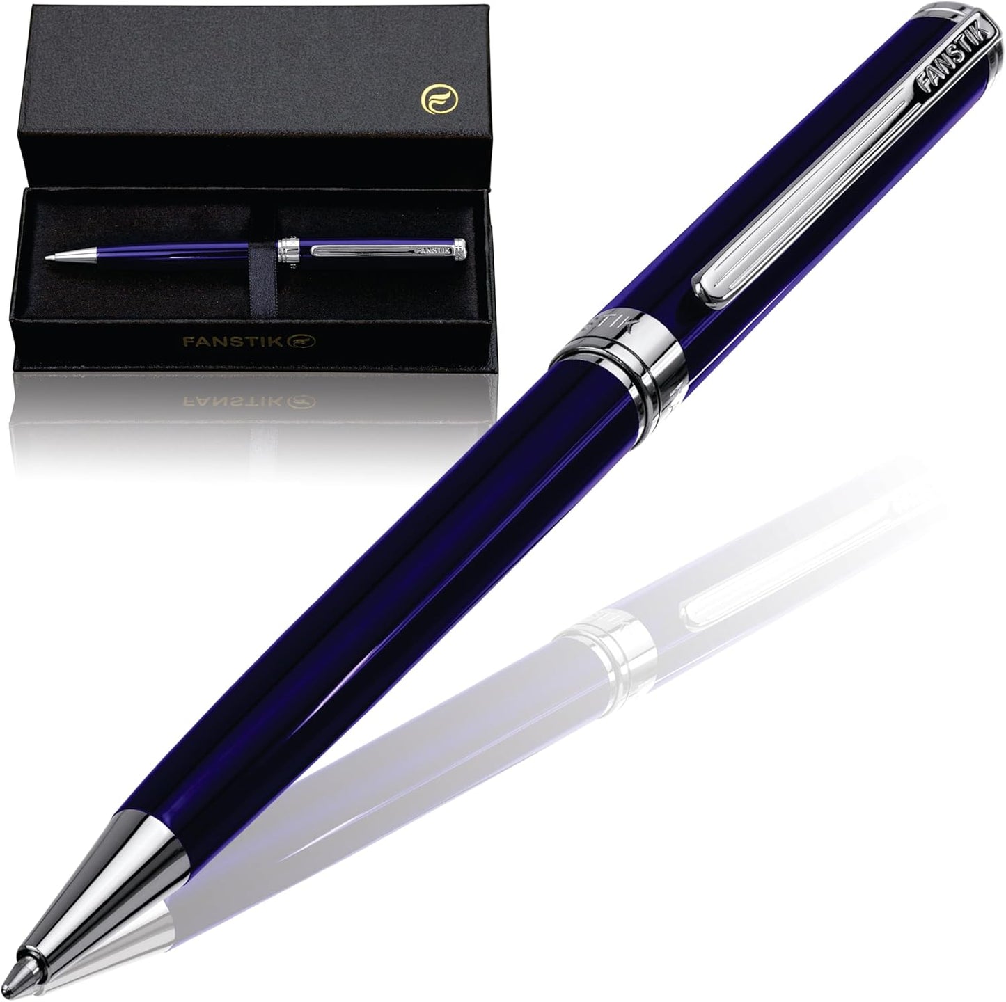 Customized Blue Luxury ballpoint pen (Made In USA) fancy gift set for women, Real 24K Gold Plating, Professional executive pen gift set for men (Lux Custom-BallPoint Blue)