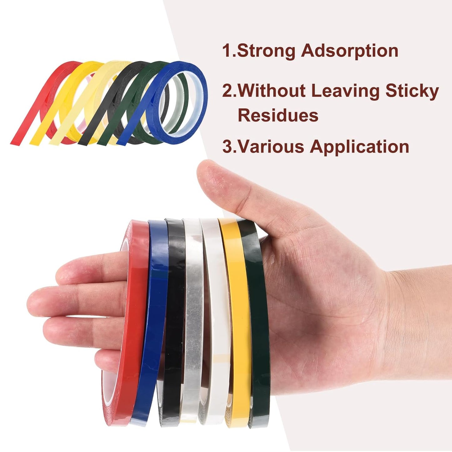 MECCANIXITY 6 Rolls Whiteboard Tape Graphic Chart Tape 15mm 54.7 Yard Art Tape Thin Pinstripe Tape Masking Tape for Gift Wrapping Craft Supplies, Red, Green, Blue, Yellow, Black. Light Yellow