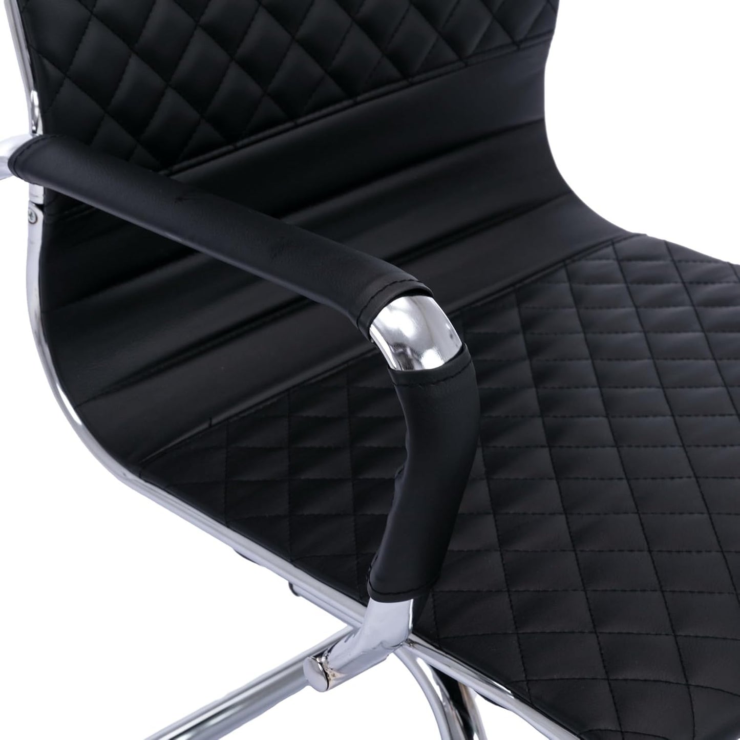 Office Guest Chairs - Set of 8 Modern PU Leather Mid Back Desk Chairs in Black