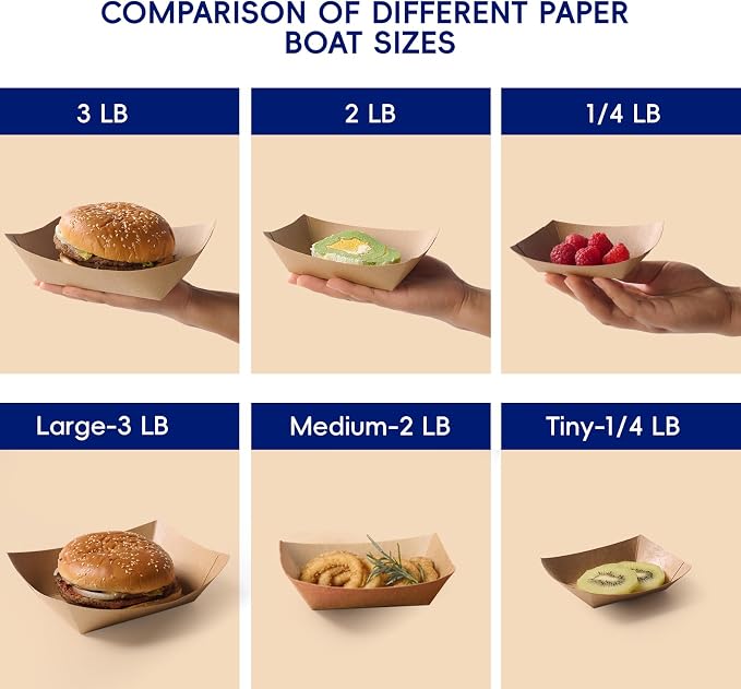 JOLLY CHEF 2lb Paper Food Trays, 1000 Pack Disposable Paper Boat, Serving Boats - Image 4