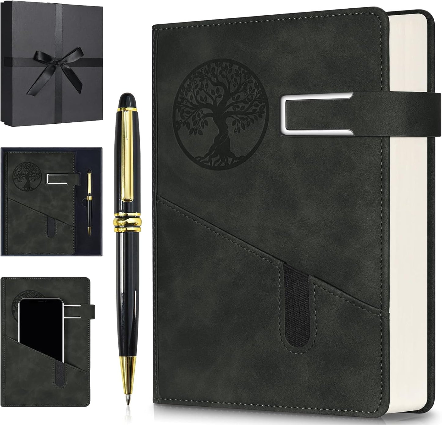 Lined Notebook Journal for Men Women, 365 Pages Numbered College Ruled Notebook, Hardcover Leather Journal with Pen & Gift Box, Thick Daily Diary, Professional Notebooks for Work, School, Business, A5