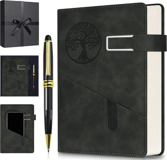 Lined Notebook Journal for Men Women, 365 Pages Numbered College Ruled Notebook, Hardcover Leather Journal with Pen & Gift Box, Thick Daily Diary, Professional Notebooks for Work, School, Business, A5
