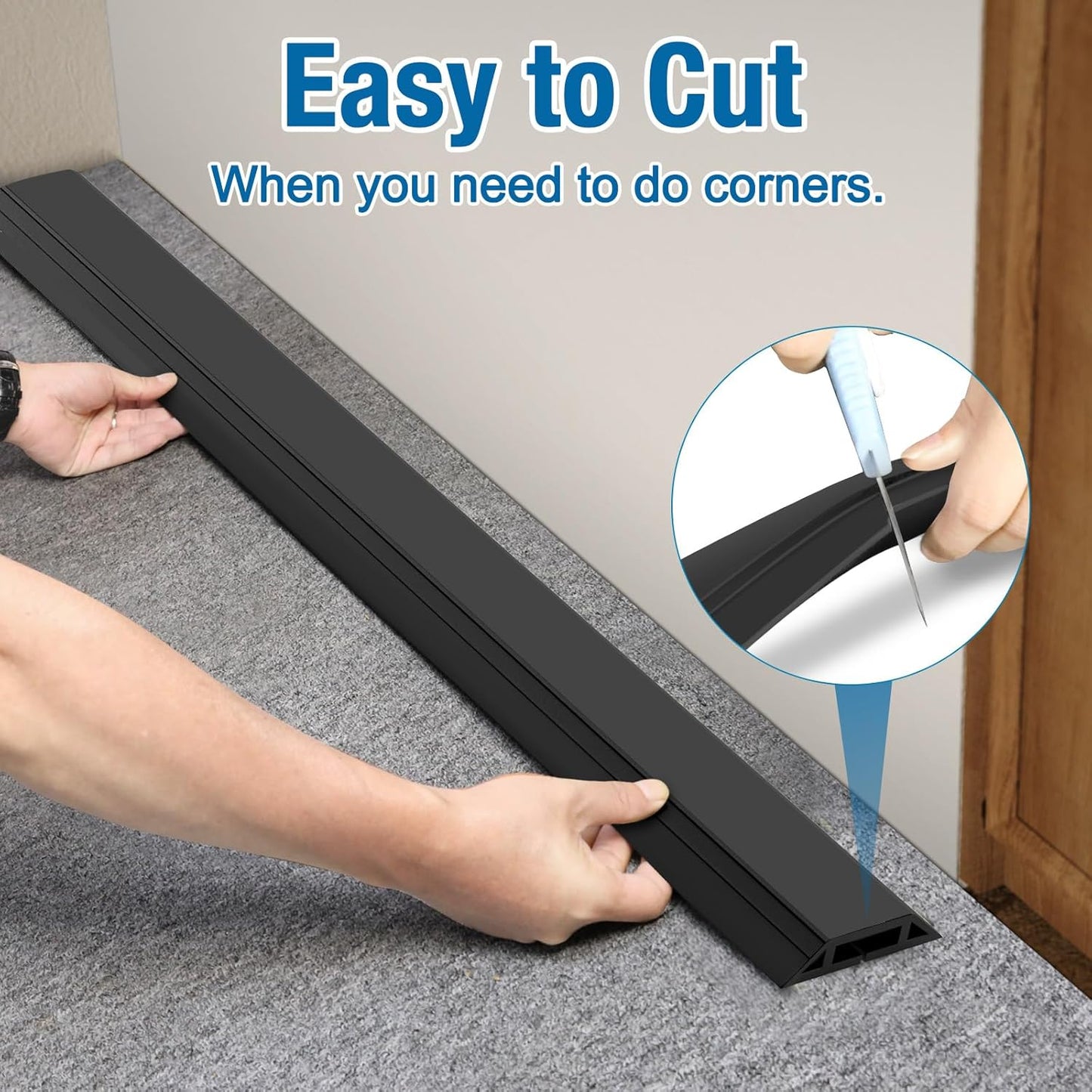 Eapele 10 ft Floor Cord Cover Heavy Duty Cable Protector, Easy to Unroll, Prevent Trip Hazard for Home Office or Outdoor Settings (Black - 2pcs)