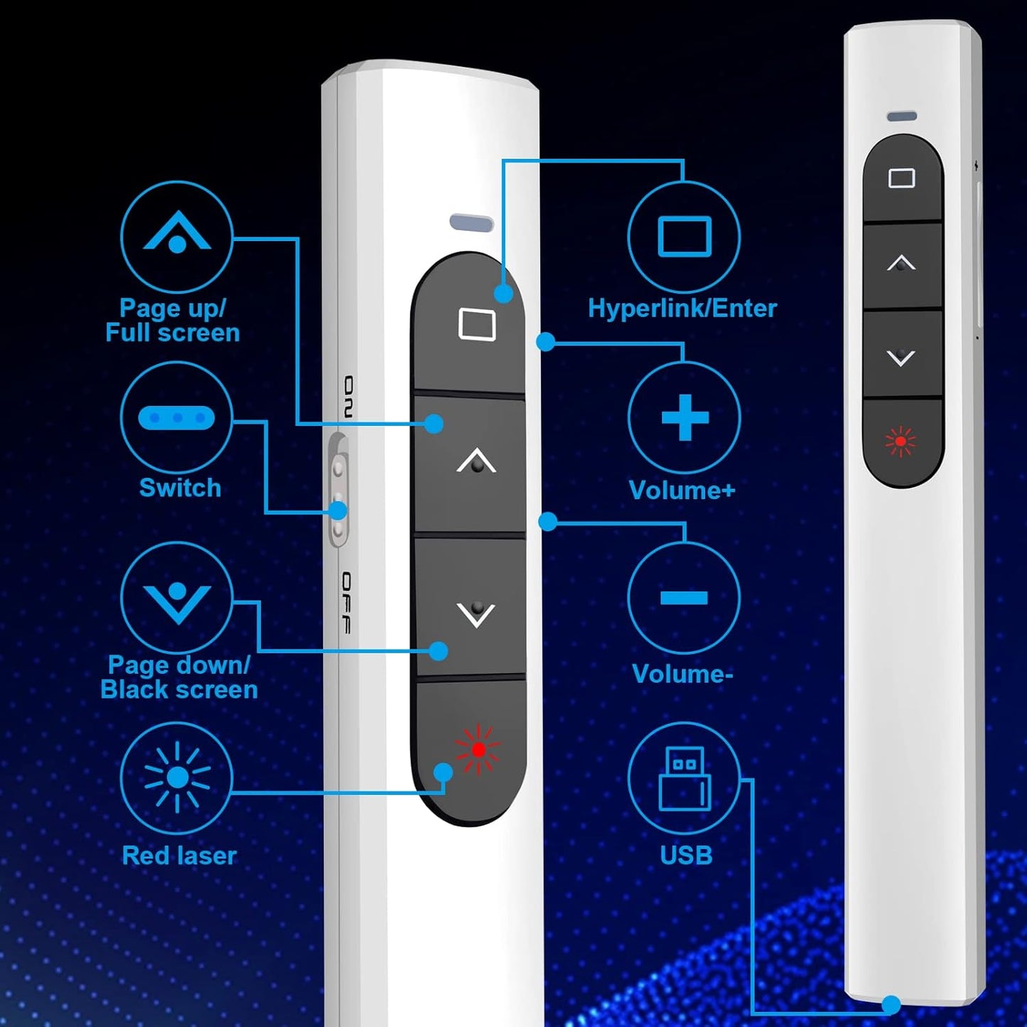 Presentation Clicker Wireless Presenter Remote with Hyperlink & Volume Remote Clicker for PowerPoint Office Classroom Presentation Remote Control Pointer Slide Advancer (Battery Included)