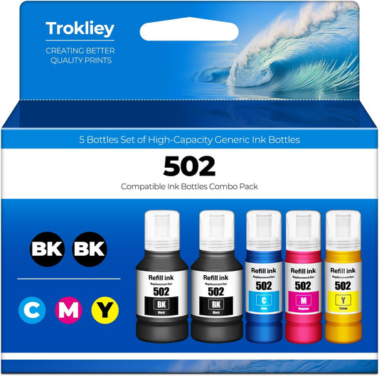 502 Ink Refill Bottles ET-2850 ET-3760 ET-3850 Replacement for 502 Ink Bottles (5 Pack) for ET 2850 ET 3850 ET-4850 ET-2760 ET3760 2850 ET-4760 ET-3830 ET-3843 ET-2750 ET-3750 ET4750 ET-15000 Printer