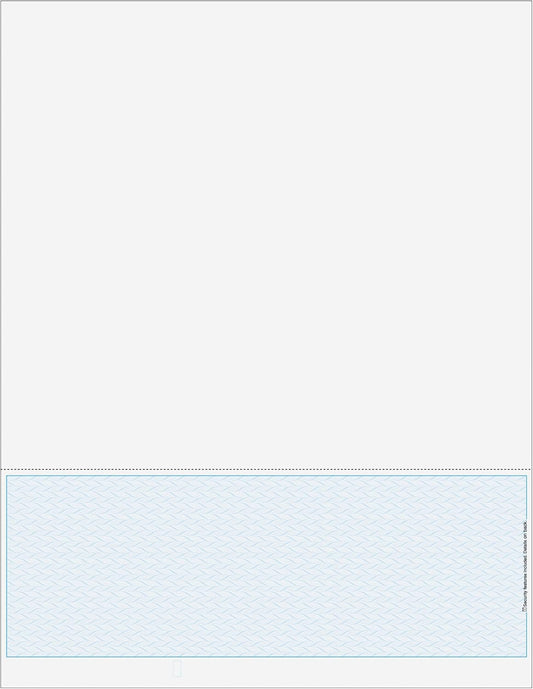 Blank Classic Laser Bottom Business Check, Blank Computer Check Paper with Blue Herringbone Background (One Perf), 500/Pk