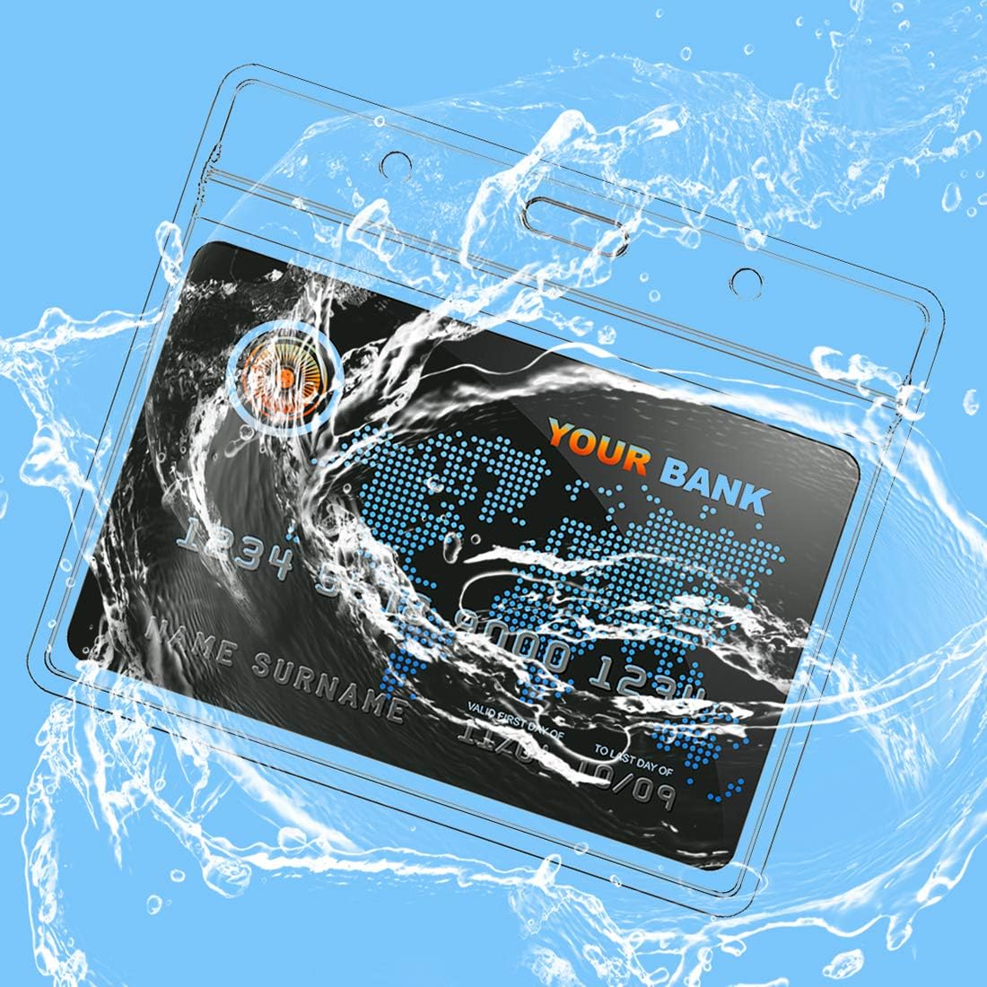 Lanyard with ID Holder 50 Pcs Waterproof Name Tag Horizontal Badge ID Card Holders ID Pass Holder and 50 Pcs Flat Neck Blue Lanyards Swivel Hook