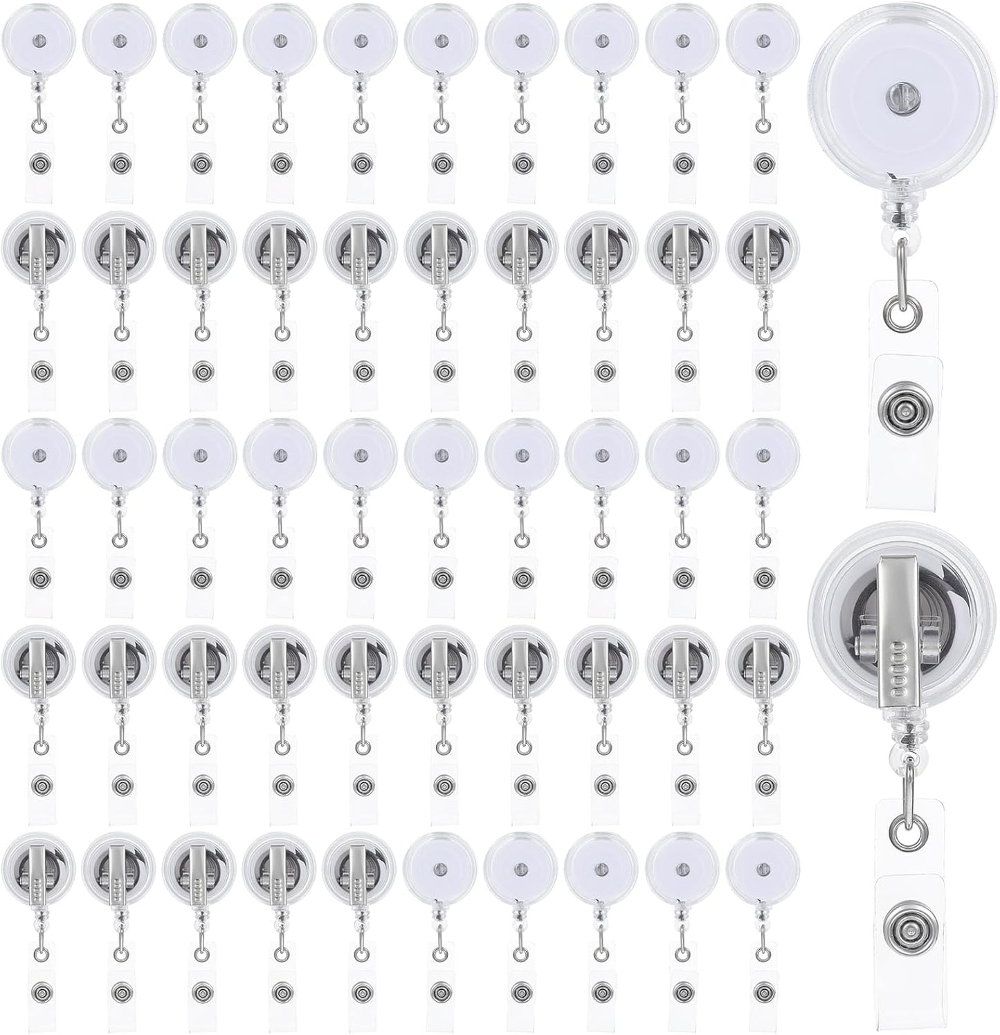 50 Pieces Retractable Badge Reel Bulk with Swivel Metal Alligator Clip, Translucent ID Card Holder Name Badge Reel Clips for Teachers Office Workers Hanging Name Tags, ID Card and Keychains