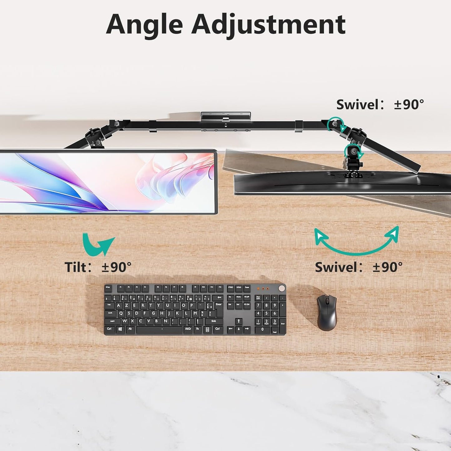 WALI Dual Monitor Wall Mount for 17 to 38 Inch, Ultrawide Monitor Arm for 2 Monitors, Swivel Tilt Computer Wall Mount with Mounting Holes 75x75/100x100, Per Arm Holds Up to 19.8lbs (012ARM-38), Black