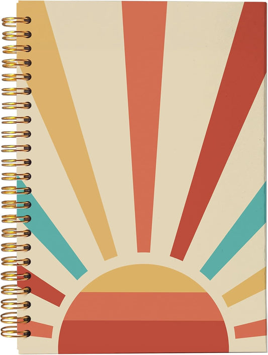VNWEK Retro Groovy Boho Notebook - Boho Journal, Boho Gifts for Women, Boho Office Supplies, Vintage Boho Sun Sunshine Spiral Notebook 5.5x8.3,Writing Notebooks