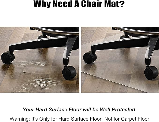 Azadx Large Chair Mat for Hardwood Floor 46 x 53'' Office Chair Mat for Hard - Image 3