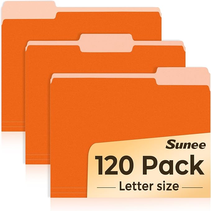 SUNEE File Folders, 120 Pack Manilla Folders 8.5 x 11, 1/3 Cut Tab by SUNEE