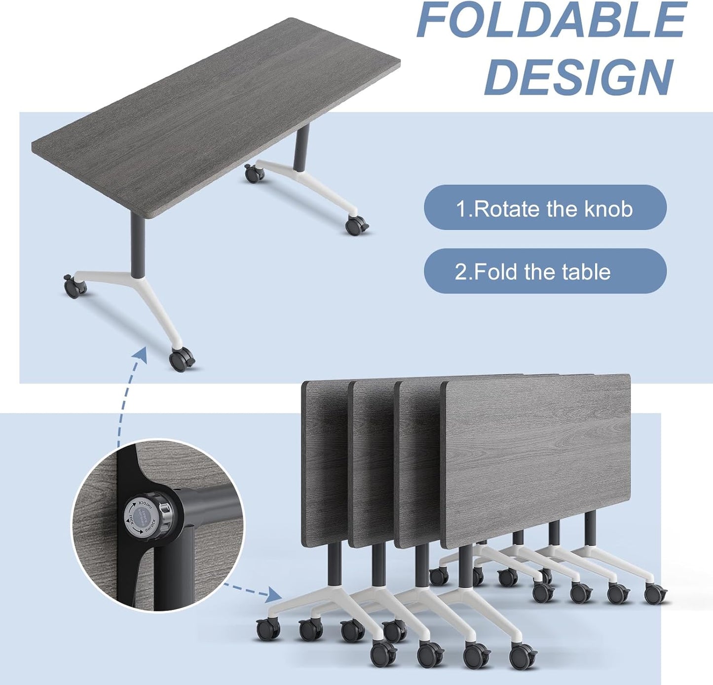 Folding Conference Table, Mobile Training Table for Office Conference, Modern Modular Rectangular Work Desk Meeting Seminar Work Tables with Caster Wheels, Large Breakroom Tables (4Pack L55.1in)