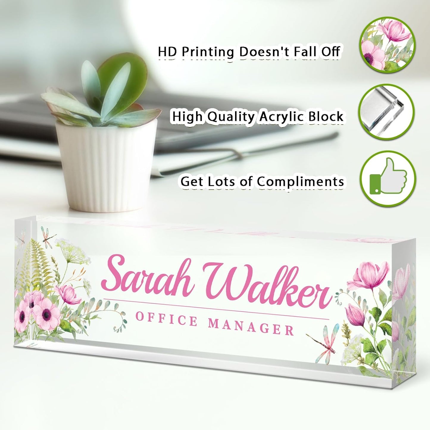 Name Plate for Desk, Desk Name Plate Personalized, Office Decor for Women Men, Acrylic Desktop Accessories, Office Appreciation Gifts for Boss Social Workers Nurse Teacher Employee (Pink/Cyan)