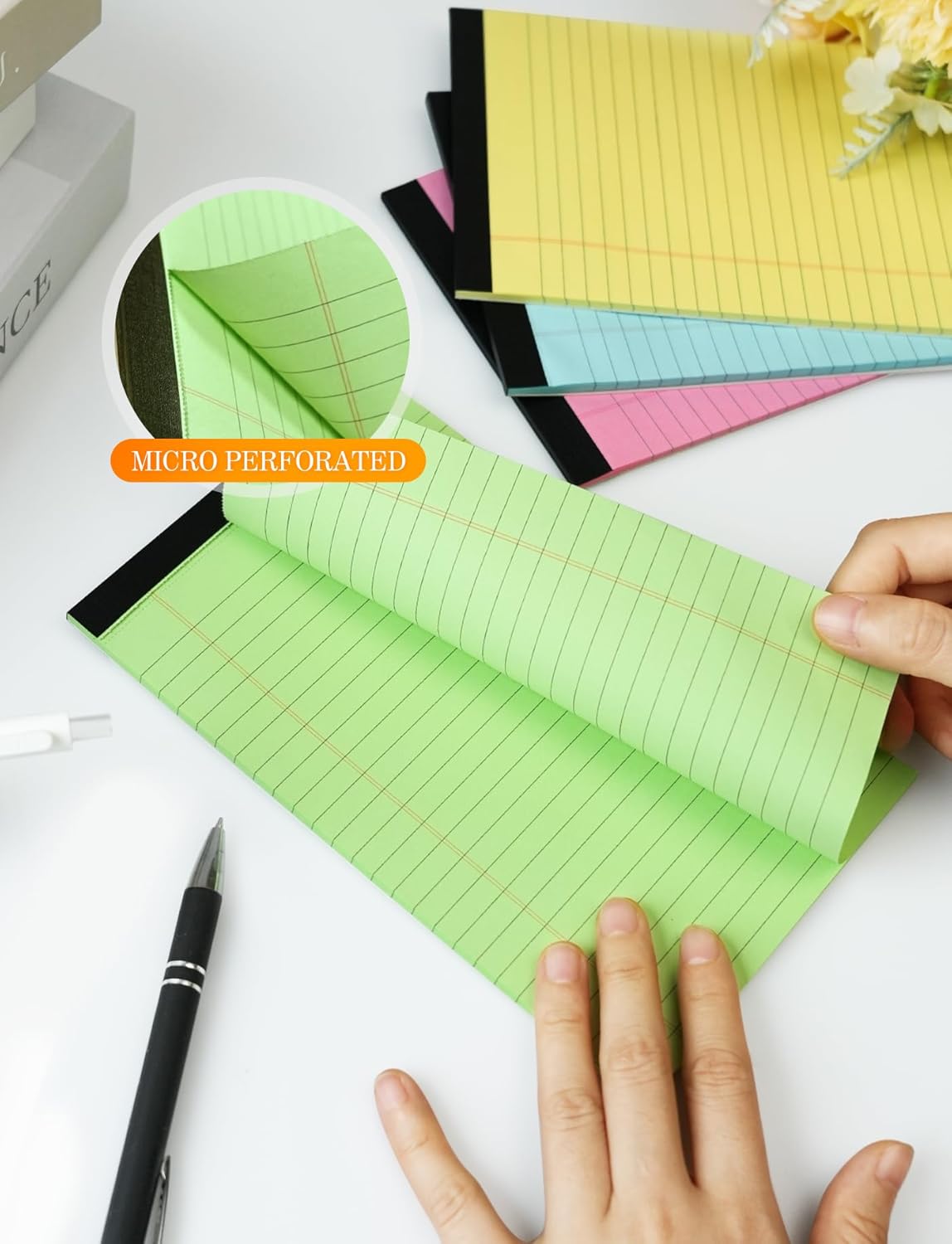 Colored Legal Pads 5x8, 4 Pack, Lined Note Pads 5x8 College Ruled, Note Paper 5x8, Pink Notebook Paper 5x8 Colored Notepads, Pink Legal Pads 5x8 Lined Paper, 80 GSM Pastel Pads of Paper, 30 Sheets/Pad
