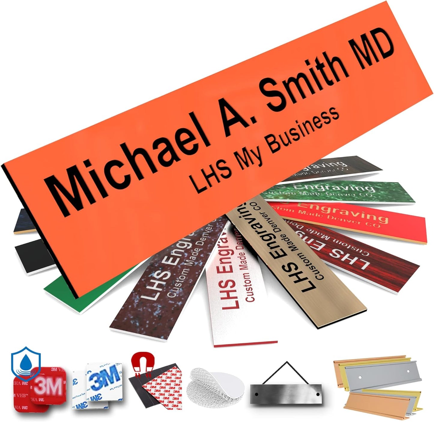 Engraved Door Signs for Office Personalized Orange Plastic Door Plaque Black Letters - Made in USA 2x6 B11