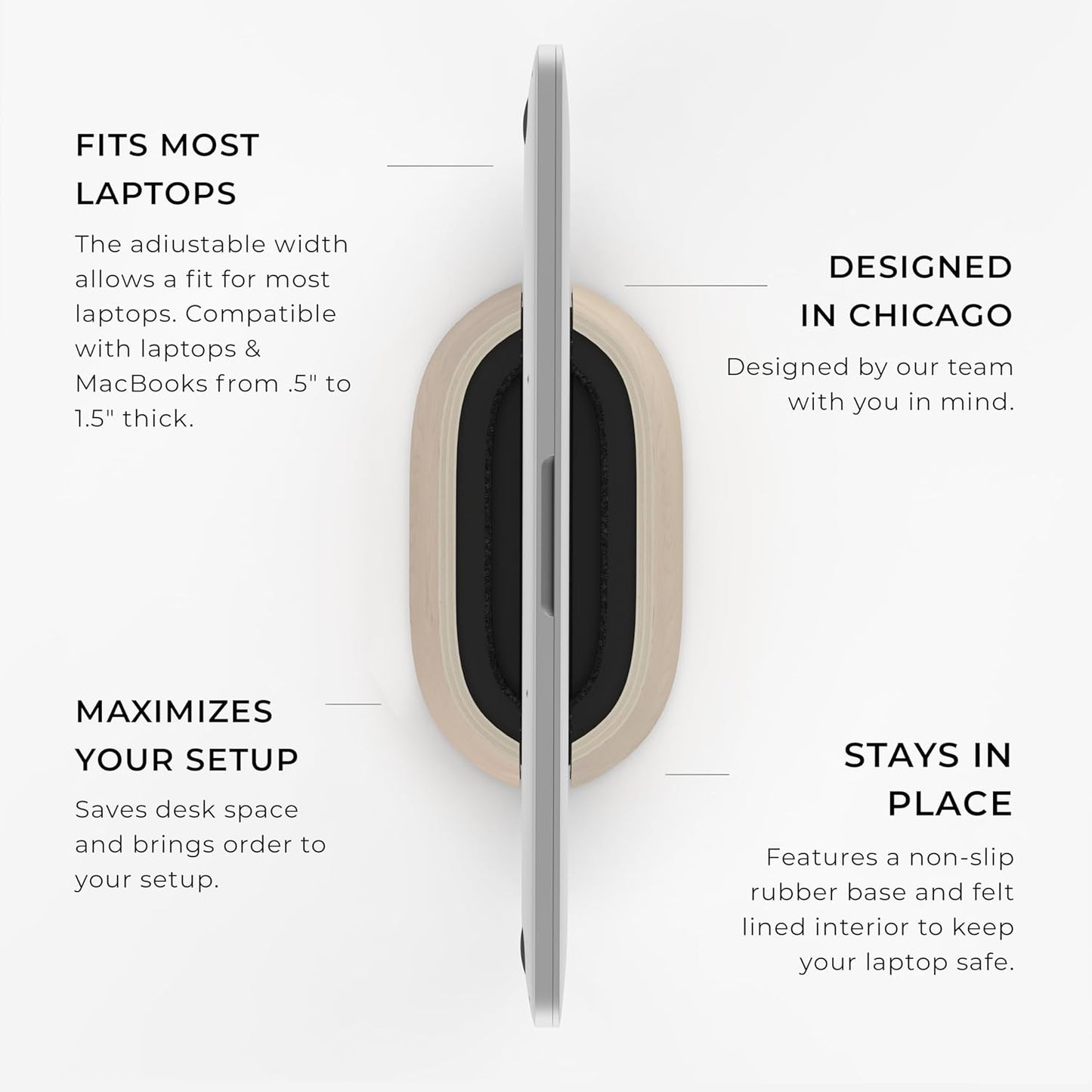 HumanCentric Vertical Laptop Stand in Maple Wood, Upright Adjustable Holder and Dock, Laptop Vertical Stand Fits MacBook Pro and Other Laptops .5" to 1.5", Clamshell Compatible
