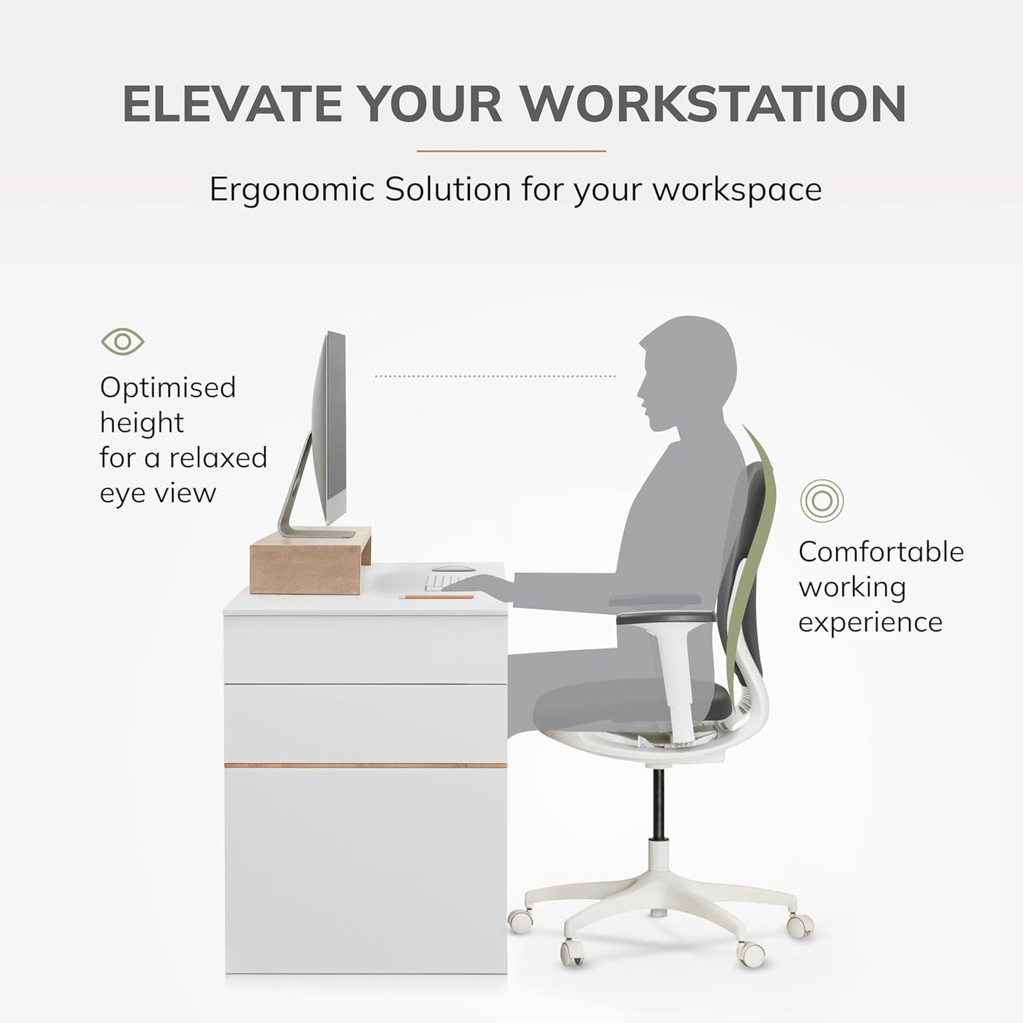 Anji Mountain Wooden Monitor Stand - Elegant Monitor Riser, Perfect Monitor Stand for Desk Organization, Durable Wood Construction monitor stands, Enhances Ergonomics and Workspace Efficiency,Biscotti