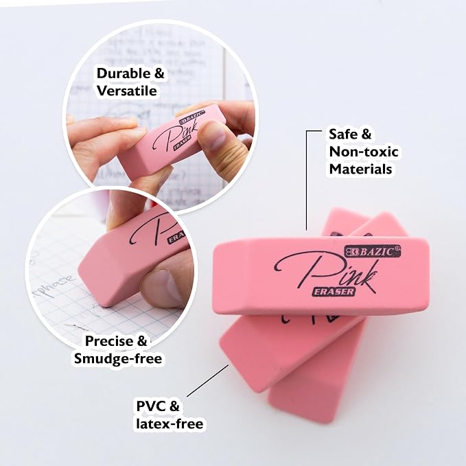 BAZIC Products Pink Bevel Block Erasers, Latex-Free - Image 5