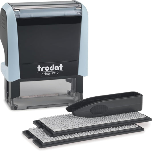 Trodat Printy 4912 Self Inking Do it Yourself (DIY) 4 line Personalized Custom Message or Address Stamp kit with Black Ink, Impression Size: 3/4” x 1-7/8” inch (Blue)