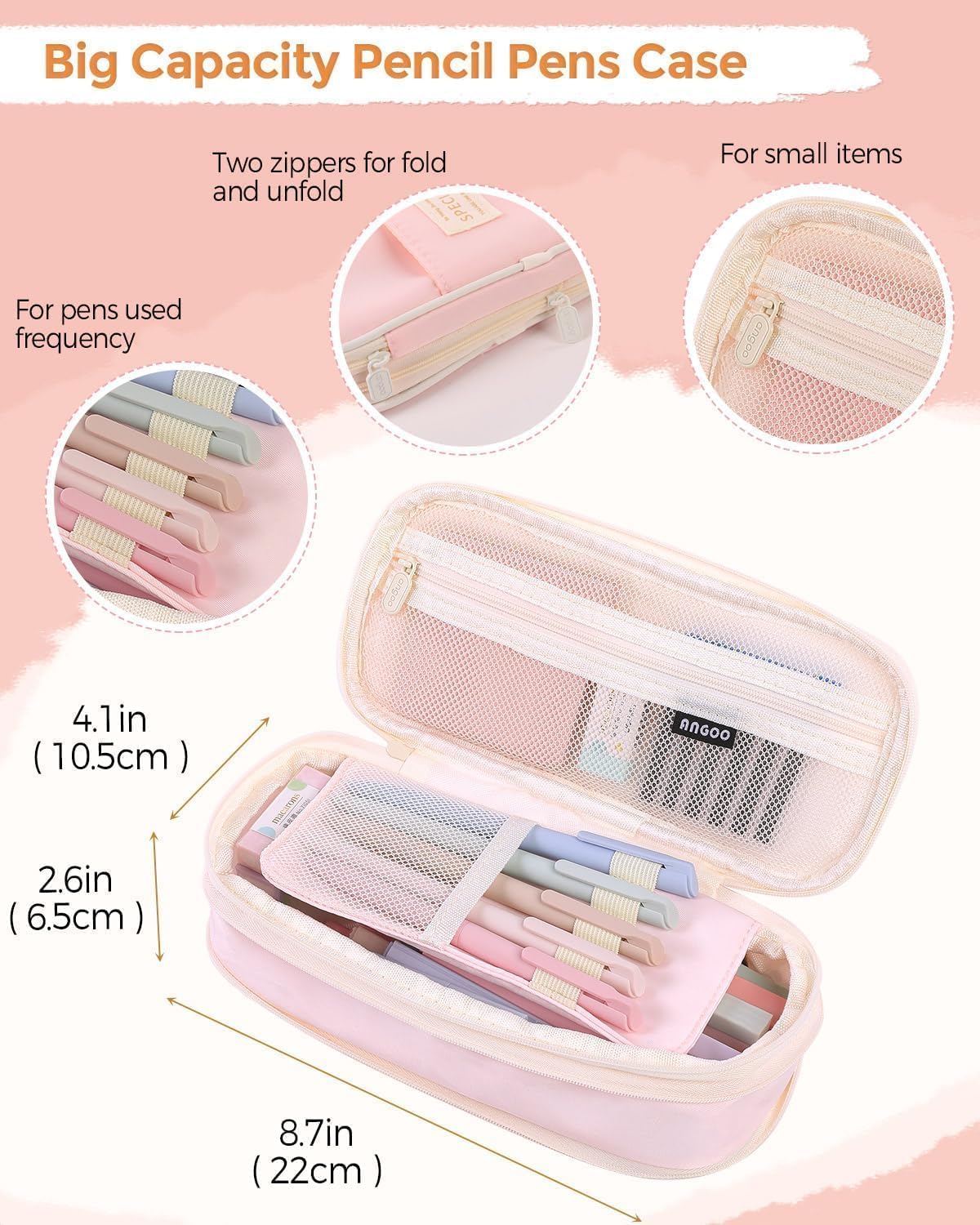 SKYDUE Cute School Supplies 44 PCS, Aesthetic Pencil Case with 12 Pastel Highlighters, 5 Black Gel Pens, 6 Color Gel Pens & Mechanical Pencils, College Essentials Students Stationary Set Pink