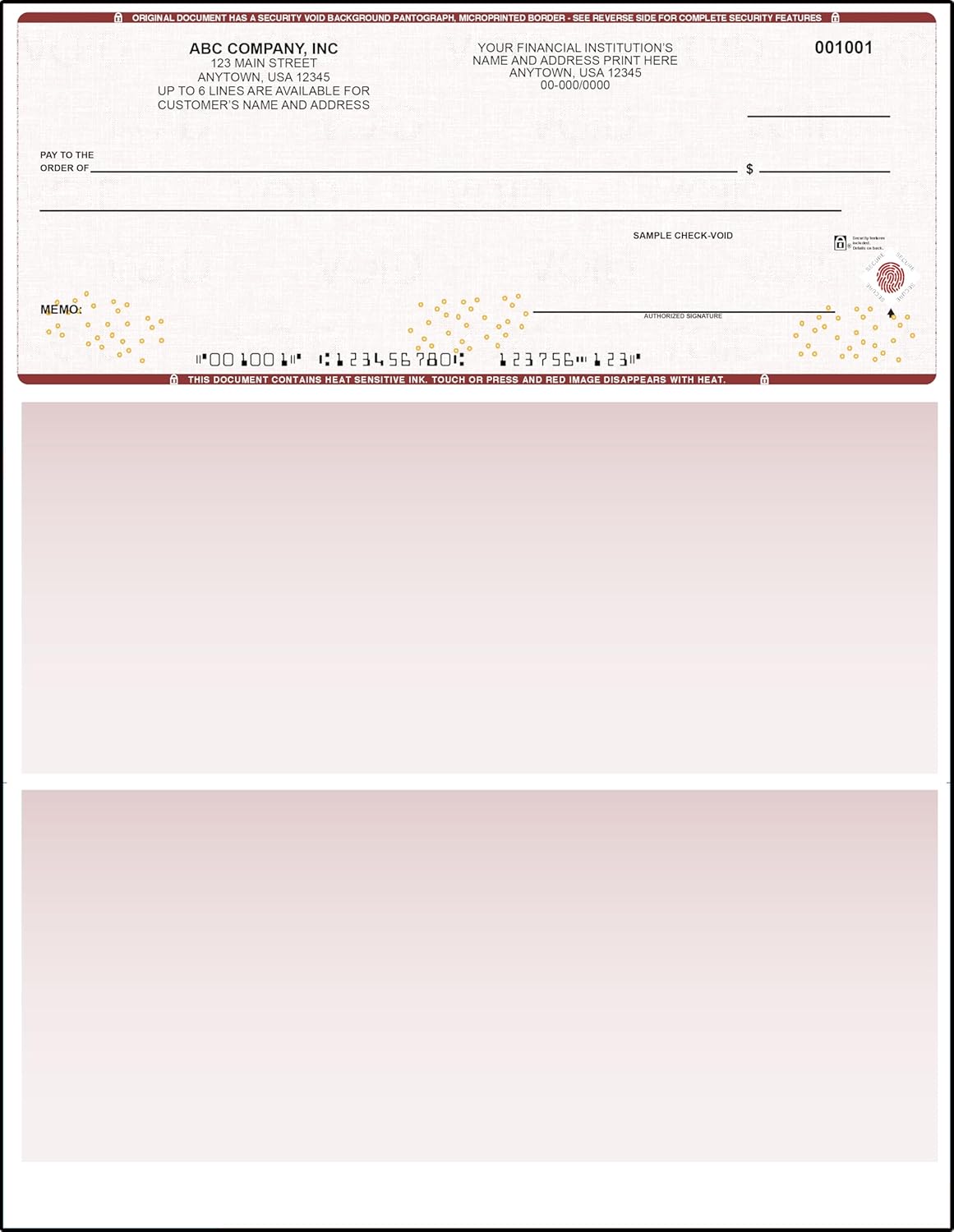 Burgundy High Security Checks on Top Compatible w/QB accounting software - Custom Computer Checks on Top (1000)