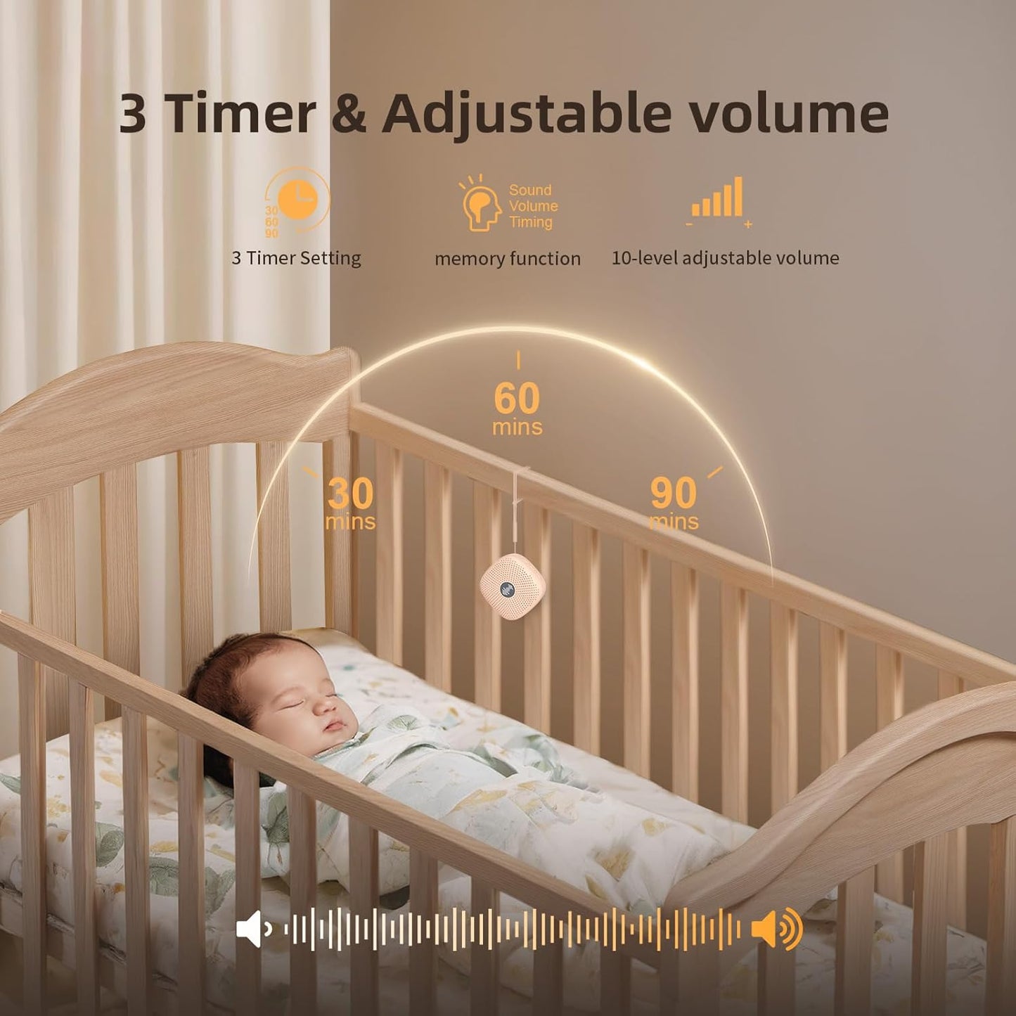 White Noise Machine,Portable Sound Machine for Baby Adult,21Soothing Sound,Auto-Off Timer,Noise Canceling for Office & Sleeping, Compact Size for Home,Travel,Registry Gift,Peach