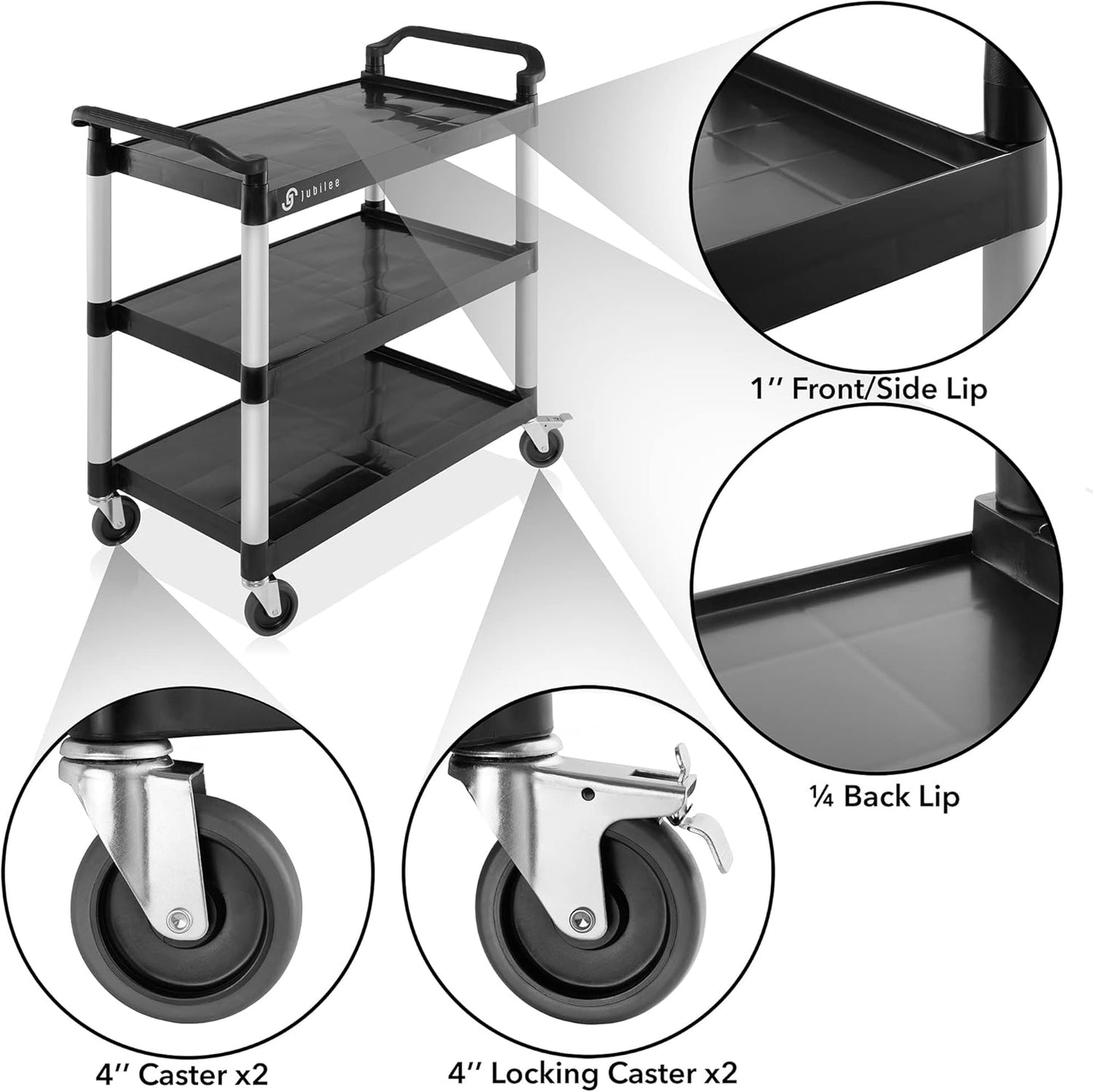 Jubilee Heavy-Duty 3-Tier Utility Service Cart with Wheels, 40.25" x 38.5"